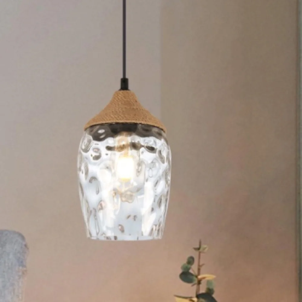 Bohemian Glass Pendant Light with Woven Accent